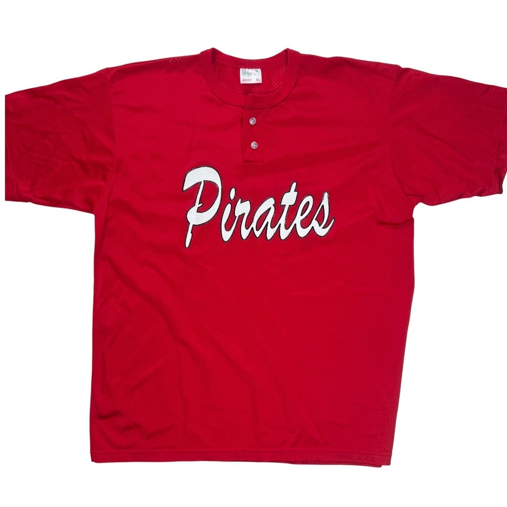 Vintage Gator Athletics Pirates Baseball Jersey Red Mesh Henley Shirt Mens XL 37